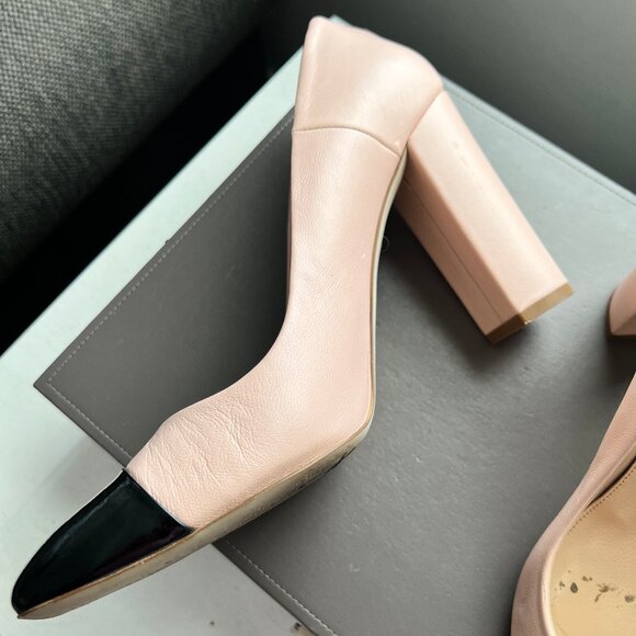 J. Crew Cap Toe Block Heel Pump Pink & Black Size 11 - Picture 2 of 5